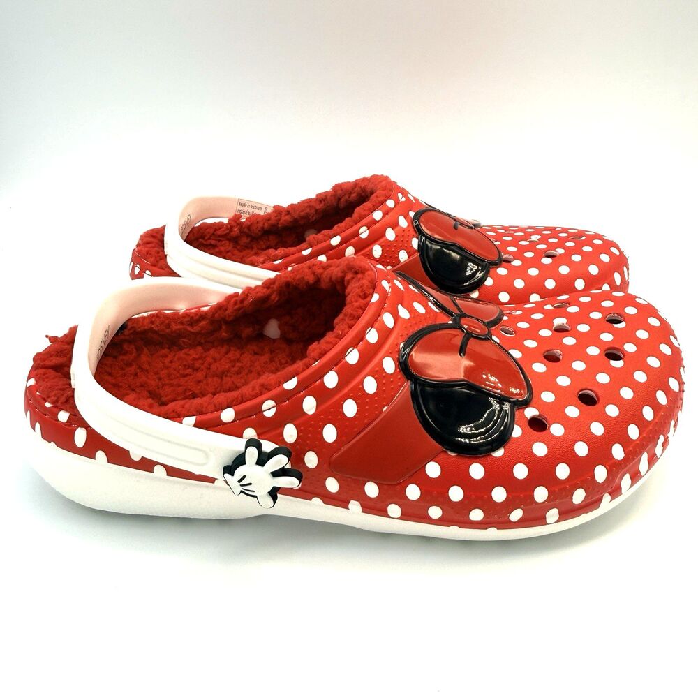 Crocs Minnie Mouse Classic Clog Youth Girls Size J5 Lined Red Polka Dot Bow NWT
